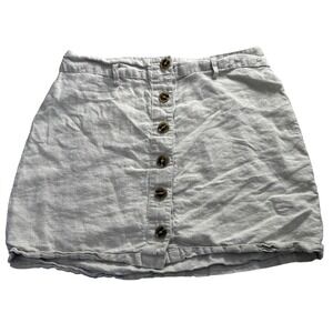 Mango MNG Casual Linen Mini Skirt Beige Button Front A-Line M Boho Lightweight